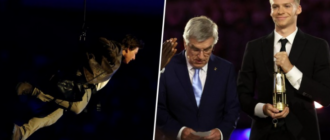 Tom Cruise wyskoczył z dachu stadionu, Leon Marchand zgasił płomień olimpijski. Zdjęcia z zakończenia igrzysk