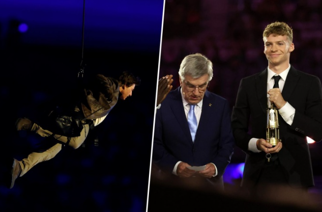 Tom Cruise wyskoczył z dachu stadionu, Leon Marchand zgasił płomień olimpijski. Zdjęcia z zakończenia igrzysk
